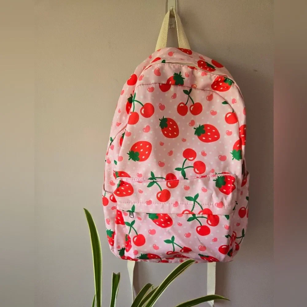 Strawberry & Cherry Print Backpack Set